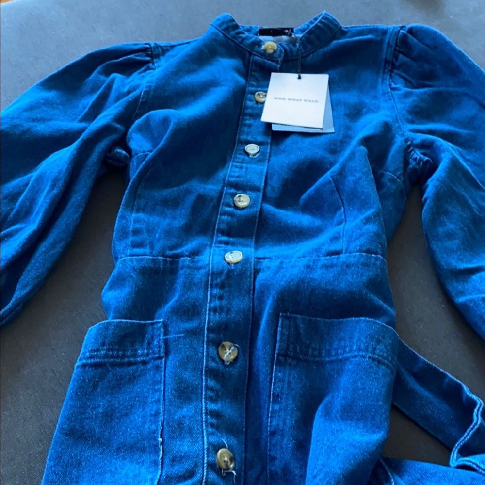 Denim long sleeve dress with tie